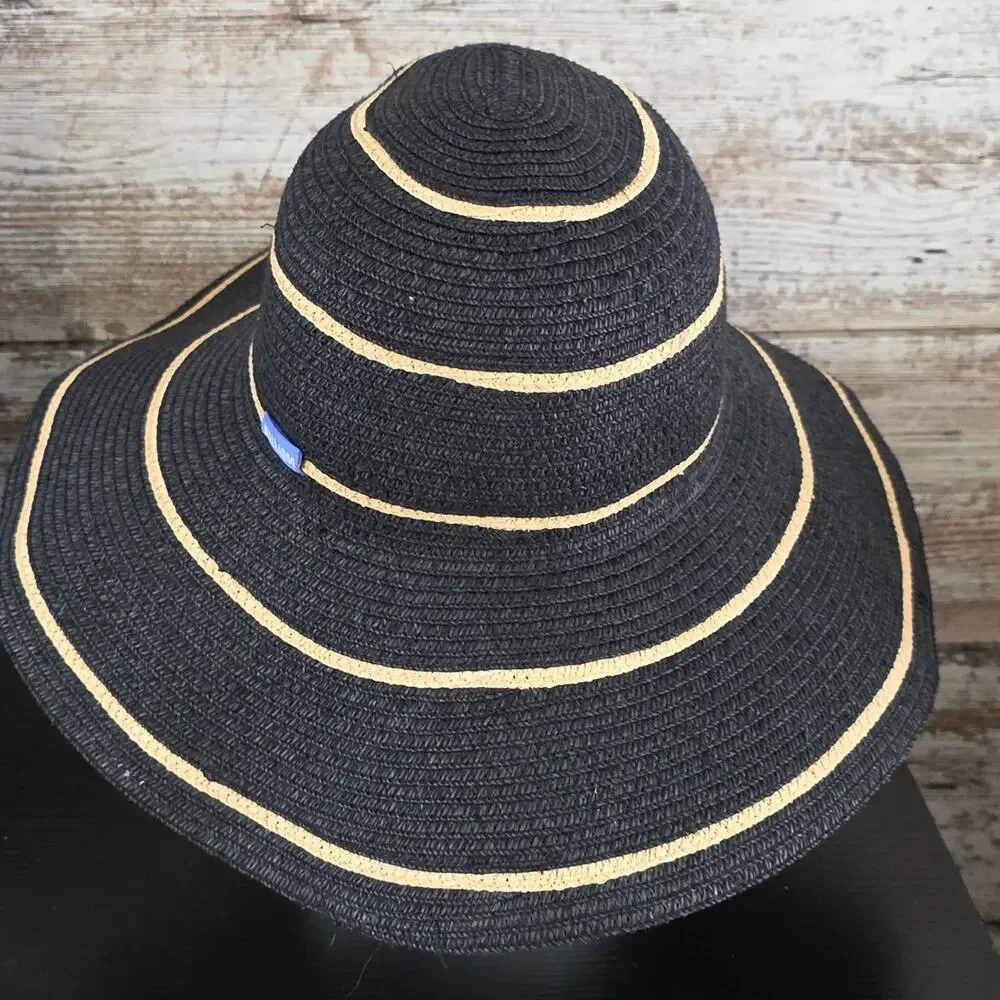 Wallaroo Hat Companyy Savannah Sun Hat Striped Black and Tan Wide Brim Hat